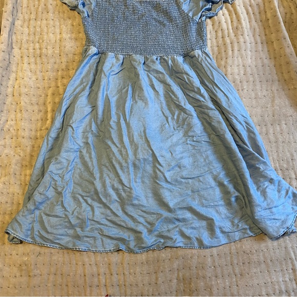 Torrid Blue Chambray Off-Shoulder Smocked Skater Dress - Picture 4 of 7